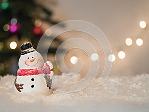 Snowman jolly to smile celebrate on light background