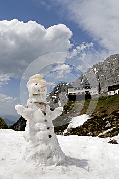 Snowman melting in the spring thaw