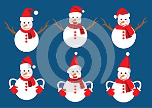 Snowman christmas set decorations and design isolated on blue background illustration vector