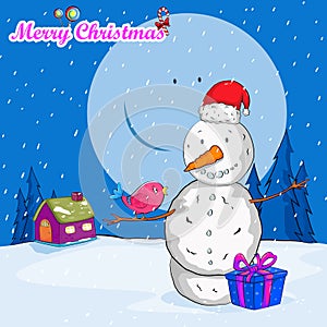 Snowman for Merry Christmas holiday greeting card background