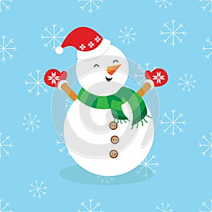 Snowman in outwear, Christmas , snowflake, smiling snowman