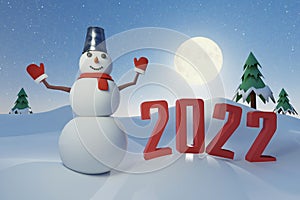 Snowman poses with the number 2022