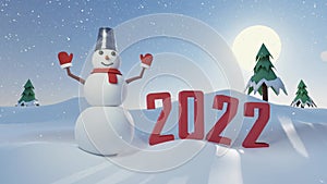 Snowman poses with the number 2022