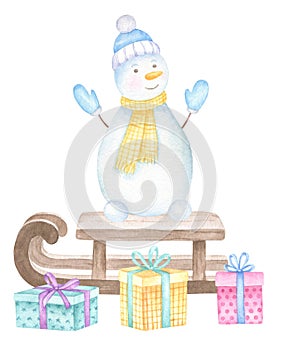 Snowman and Presents Illustration