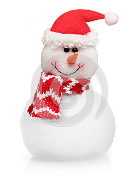 Snowman in red hat isolated