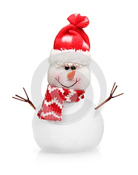 Snowman in red hat isolated