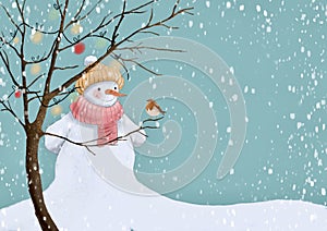 Snowman with robin festive Christmas frame