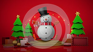 Snowman rotating and waving the hands animation on the Christmas background.