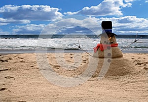 Snowman Sandman Beach Scene (Add Family For Portraits)