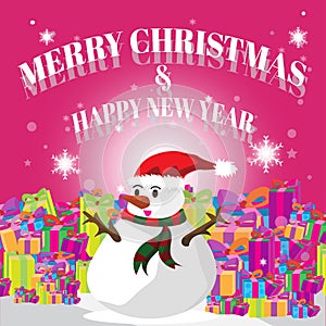 Snowman Santa Merry Christmas Pink Background Best Gift Cartoon