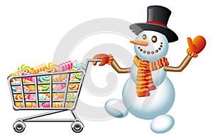 Snowman and shoppingcart