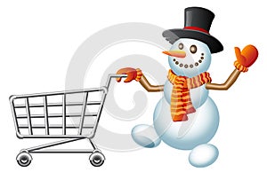 Snowman and shoppingcart photo