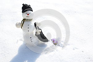 A snowman in the snow