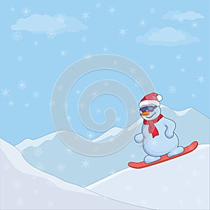 Snowman on a snowboard