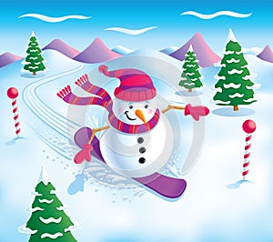 Snowman Snowboarding On The Slopes photo