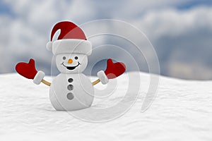 Snowman into snowdrift. 3D illustration