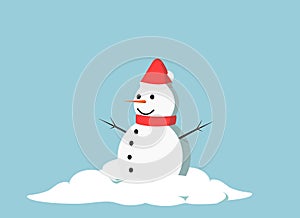 A snowman with snows around and blue background. Vector Illustrationà¹ƒ