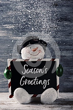 Snowman and text seasons greetings