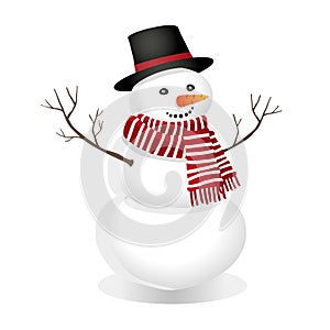 Snowman in a top hat and red scarf.