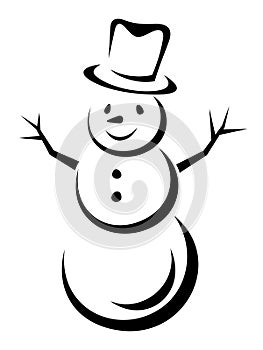 Snowman. Vector black and white illustration