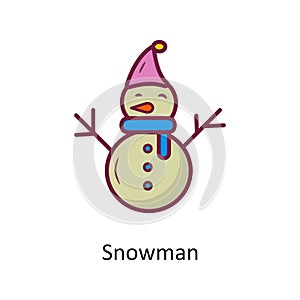 Snowman vector Fill outline Icon Design illustration. Holiday Symbol on White background EPS 10 File