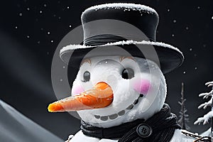 Snowman with Vibrant Carrot Nose - Contrasting with the Monochrome Palette, Three Charcoal Buttons, Vertical Elegance