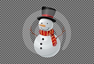 Snowman wearing   hat and scarf smile isolate on png or transparent  background, graphic resources  for  Christmas,New  Year,