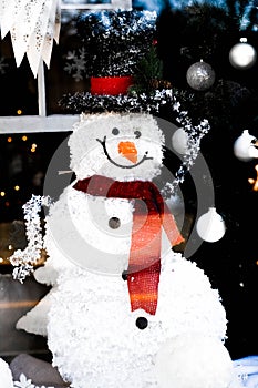 Snowman Window Display with Snowlakes