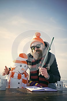 Snowman, winter holiday celebration.