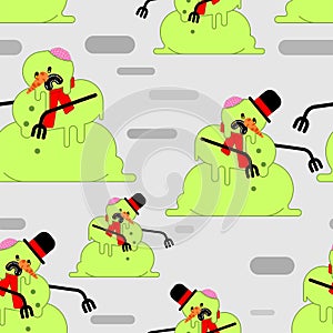 Snowman Zombie pattern seamless. Dead green snowman background. end of Christmas. Winter is ending. vector texture