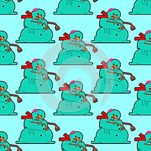 Snowman Zombie pattern seamless. Dead green snowman background. end of Christmas. Winter is ending. vector texture