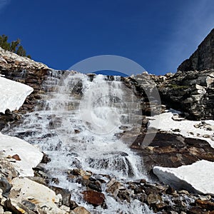 Snowmelt runoff over a glacier carved waterfall