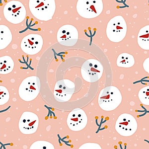 Snowmen christmas vector seamless pattern. Festive print