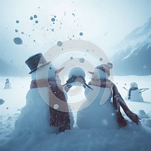 Snowmen having a snowball fight