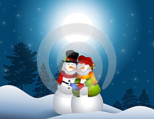 Snowmen Hugging in Snow