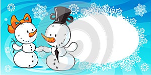 Snowmen in love banner - vector