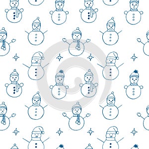 Snowmen seamless pattern vector illustration hand drawing doodle