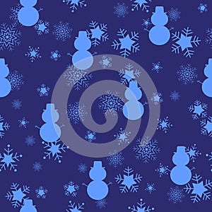 Snowmen and snowflakes seamless vector pattern. Perfect for textile, wallpaper or print design