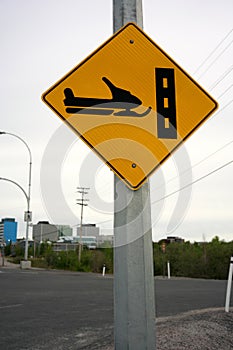 Snowmobile crossing sign on 48th street in Yellowknife, Canada