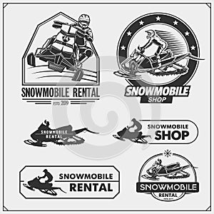 Snowmobile emblems, labels, badges and design elements. Snowmobile Freestyle. Print design for t-shirt and sport club emblems. photo