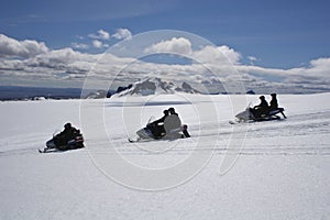 Snowmobile in glacier closer