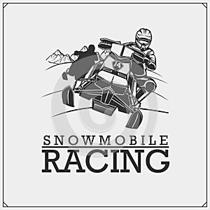 Snowmobile label, badge and design elements. Print design for t-shirt and sport club emblem. photo