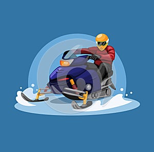 Snowmobile racing in winter season concept in cartoon illustration vector