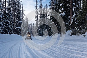 Snowmobile rider in the back country in the mountains of Montana, USA