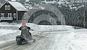 A snowmobile in Saint David de Falardeau