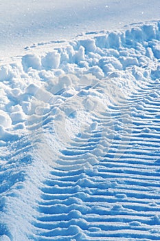 Snowmobile track on snow