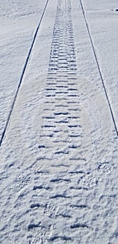 Snowmobile tracks in the snow