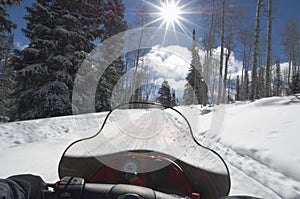 Snowmobiler Woman Riding Motor Sledge