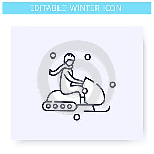 Snowmobiling line icon. Editable illustration