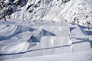 Snowpark in St.Anton am Arlberg on a sunny day